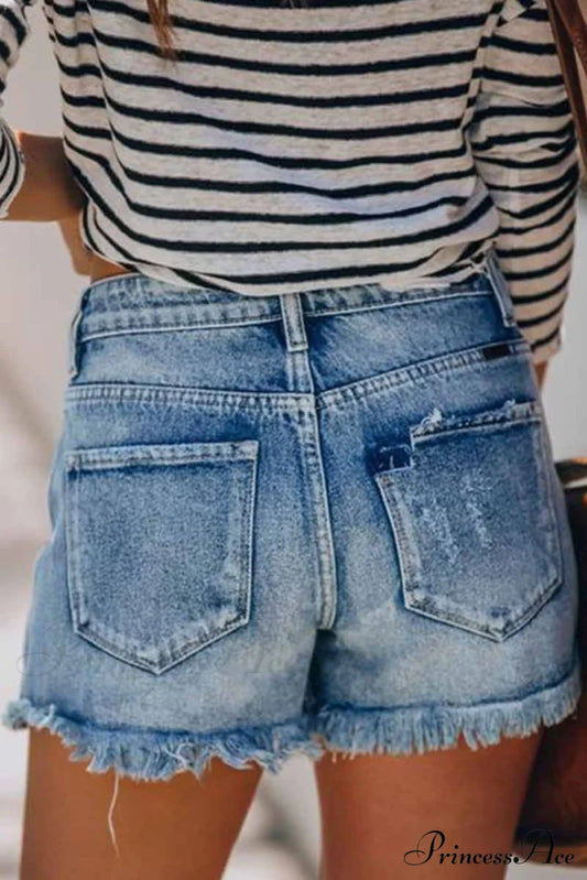 Blue With Loose Jeans Buttons Bottoms