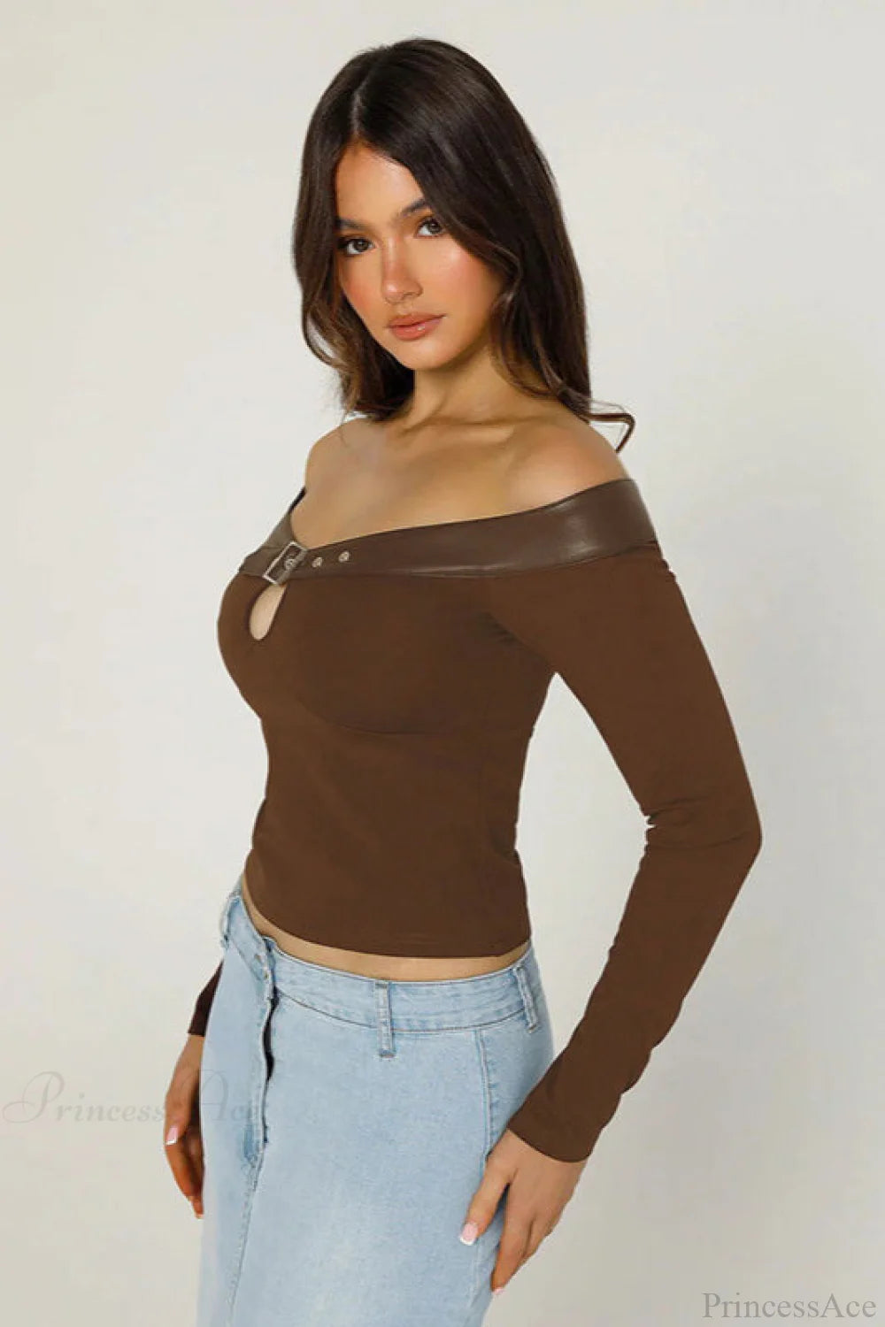 Boat Neck Cutout Fitted Long Sleeve Tee