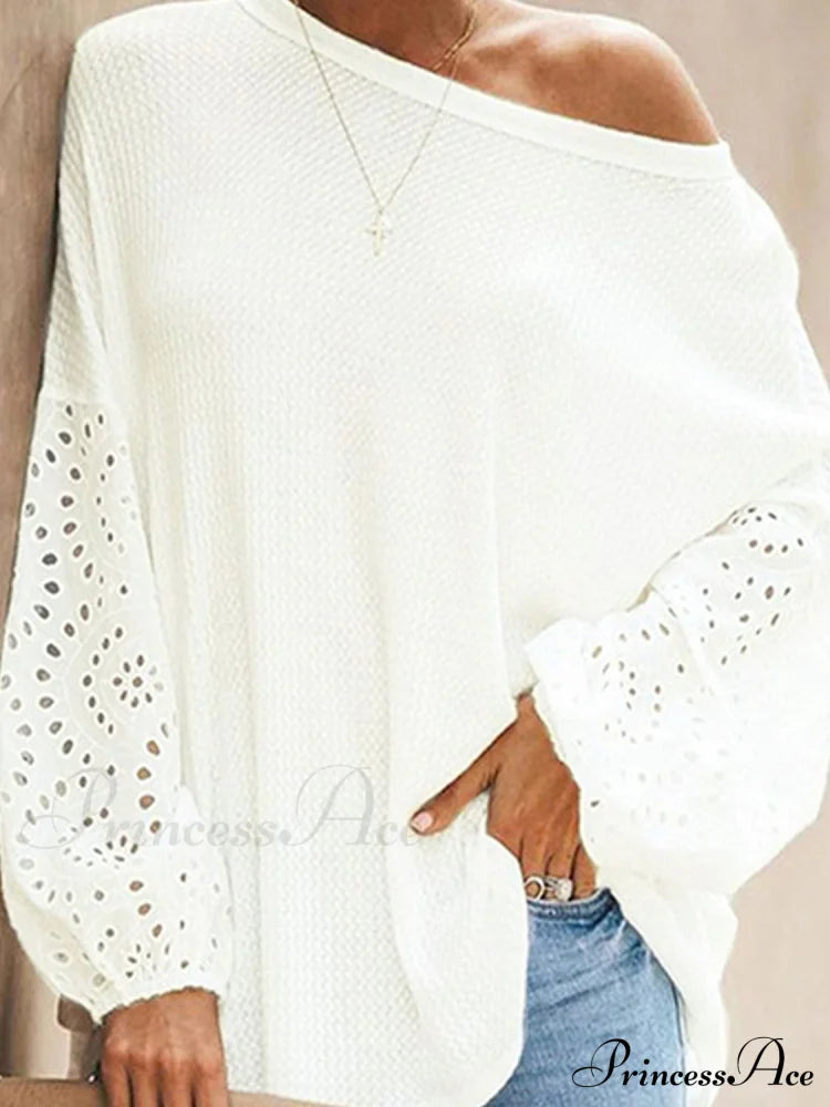Boat With Openwork Dropped Blouse Neck Shoulders