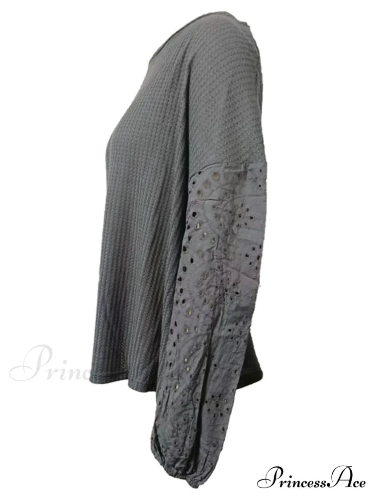 Boat With Openwork Dropped Blouse Neck Shoulders