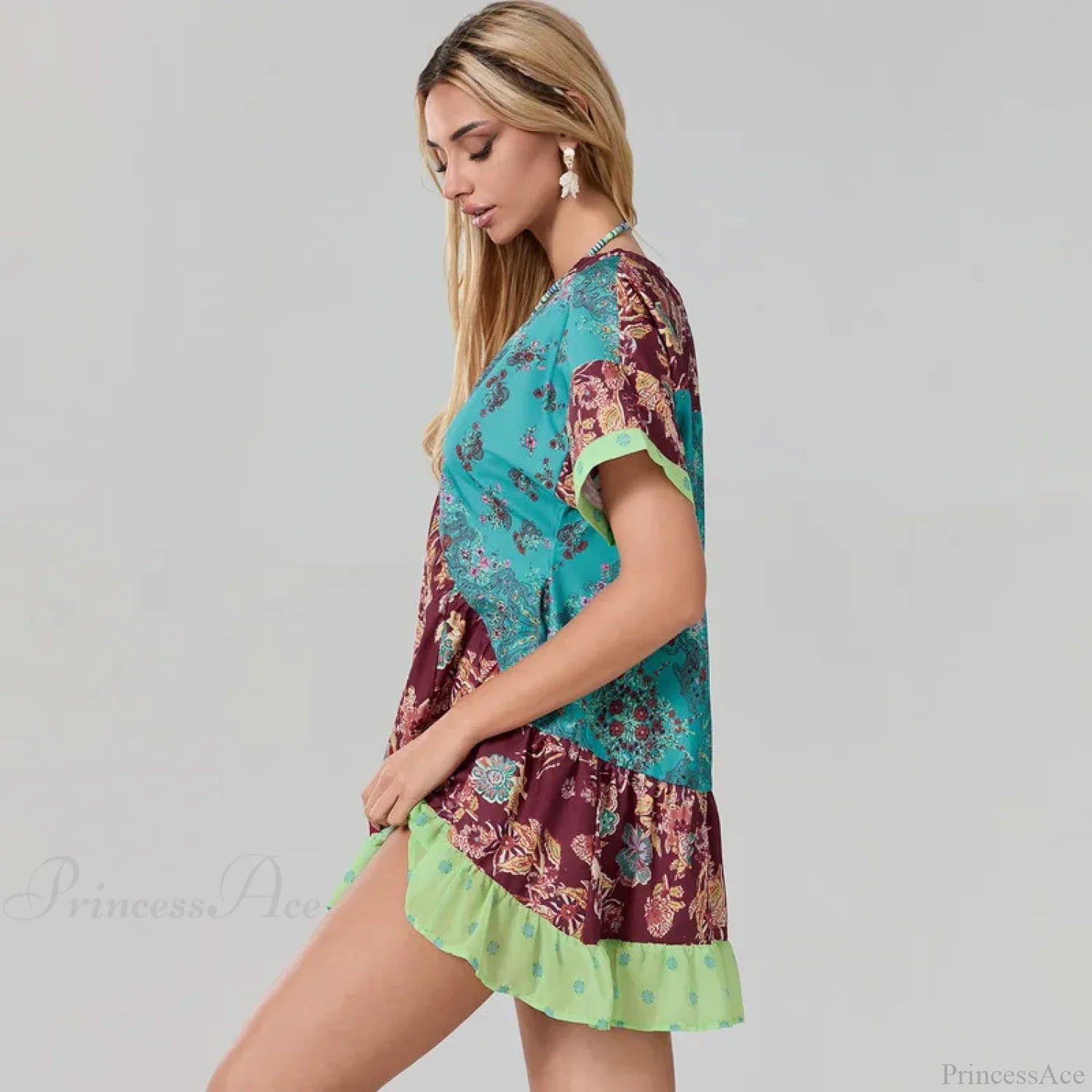 Bohemian Beach Floral Print Flowy Dress with Pockets cloro1 / S oldfloraldress-250126