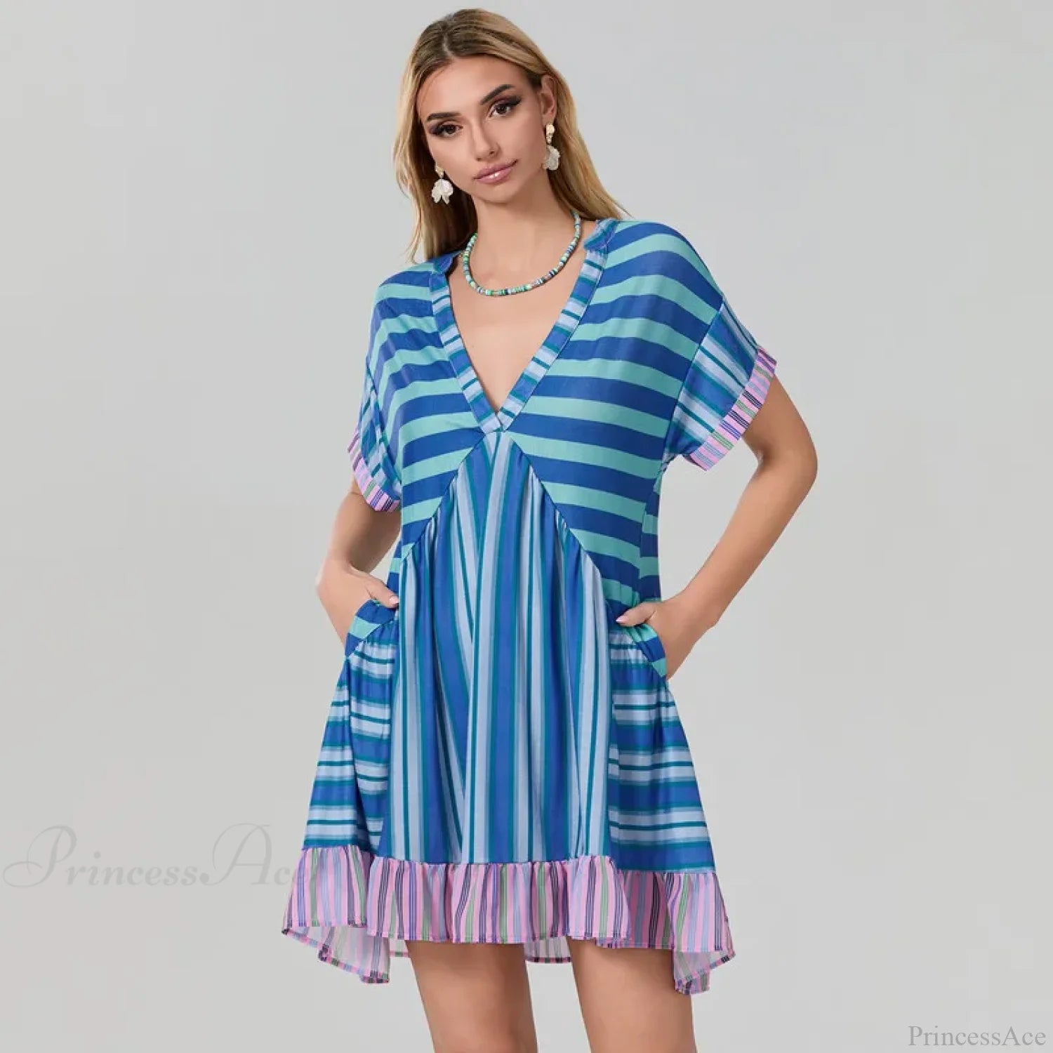 Bohemian Beach Floral Print Flowy Dress with Pockets cloro2 / S oldfloraldress-250126