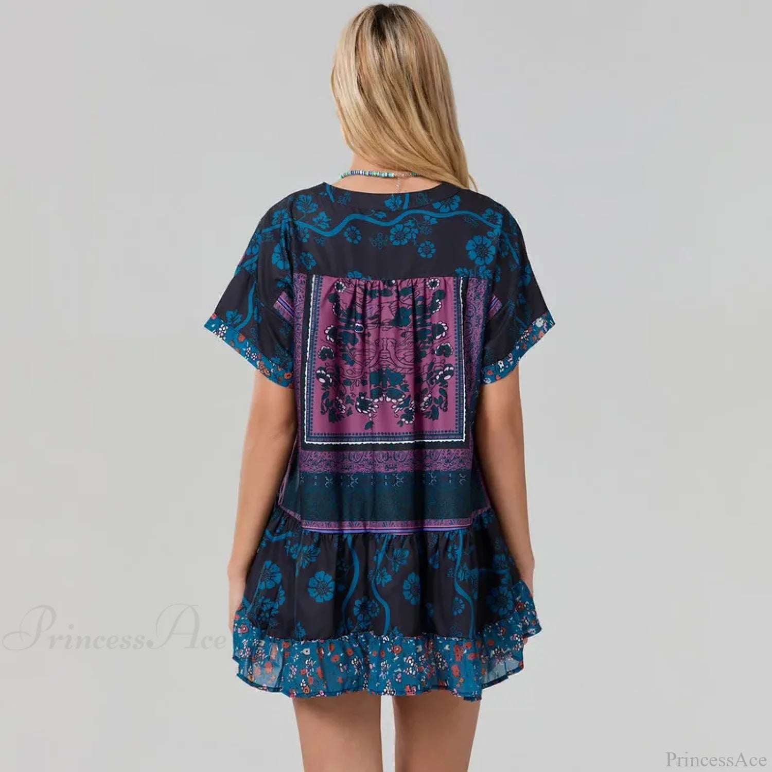Bohemian Beach Floral Print Flowy Dress with Pockets oldfloraldress-250126