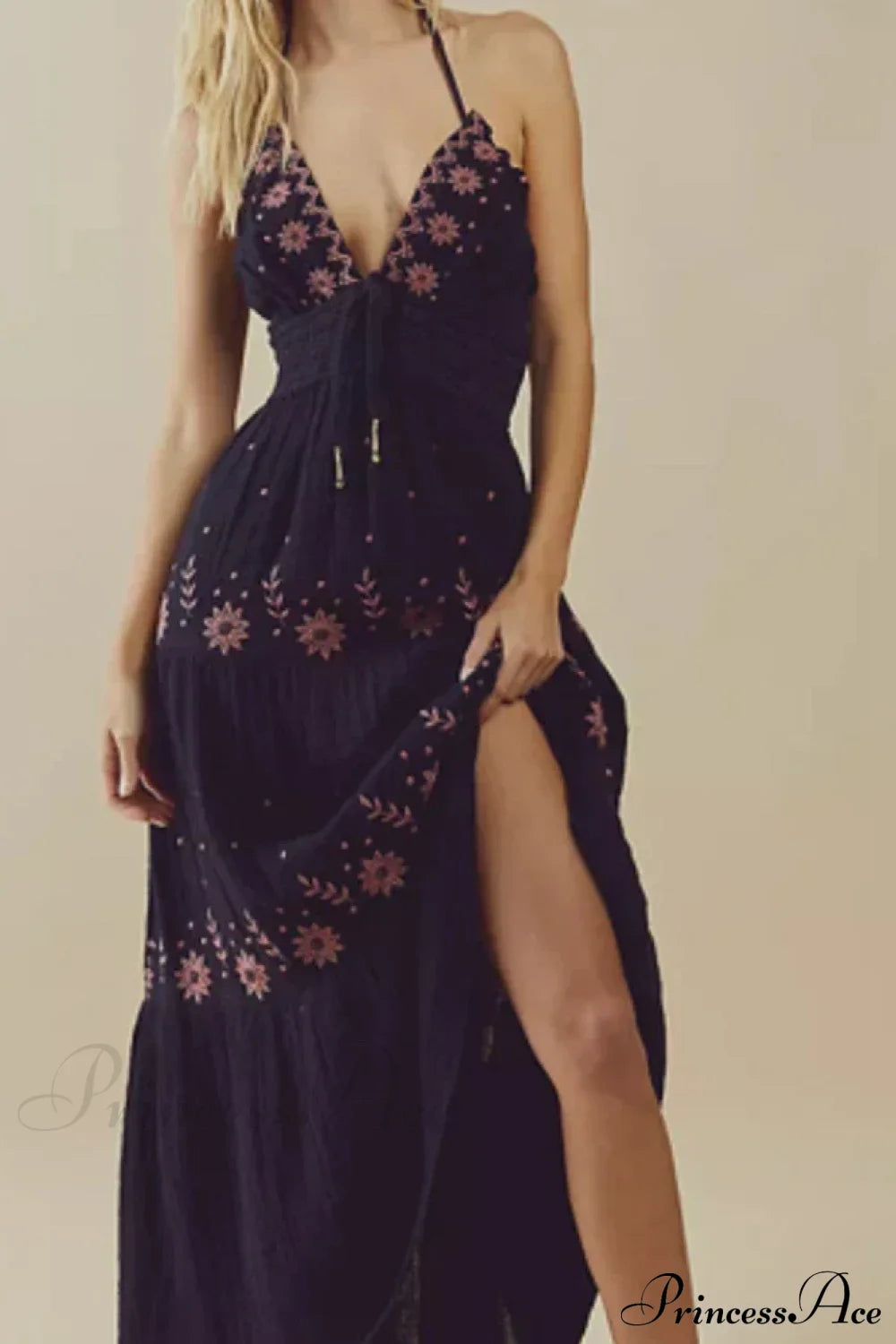 Bohemian Flower Birthday Beach Holiday Boho Dress Purple / S