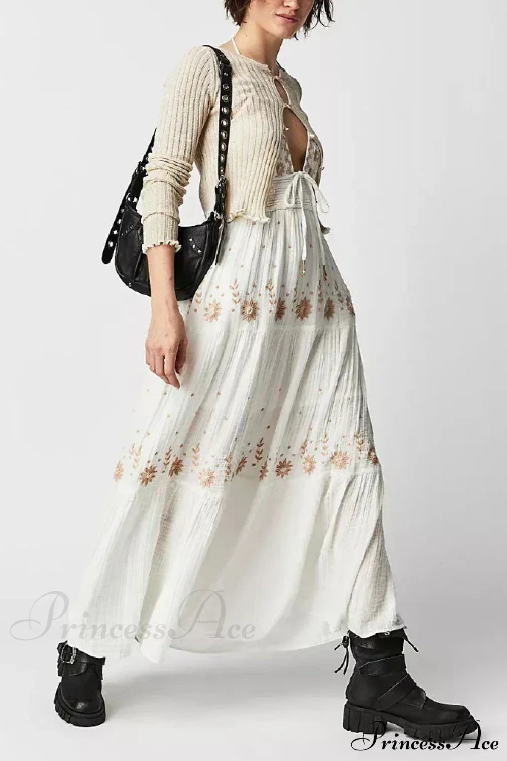 Bohemian Flower Birthday Beach Holiday Boho Dress White / S