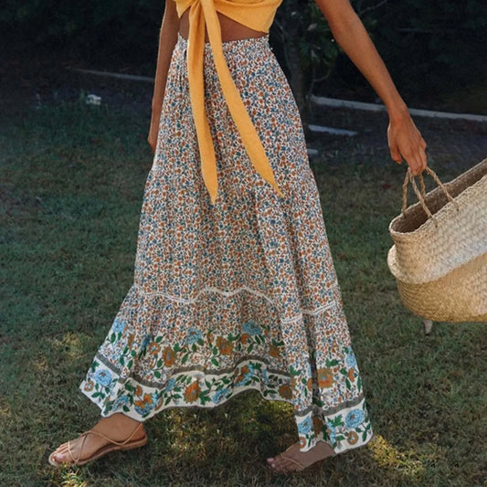 Bohemian Lace High Waist Slim Floral Skirt Beige / S skirt-250126