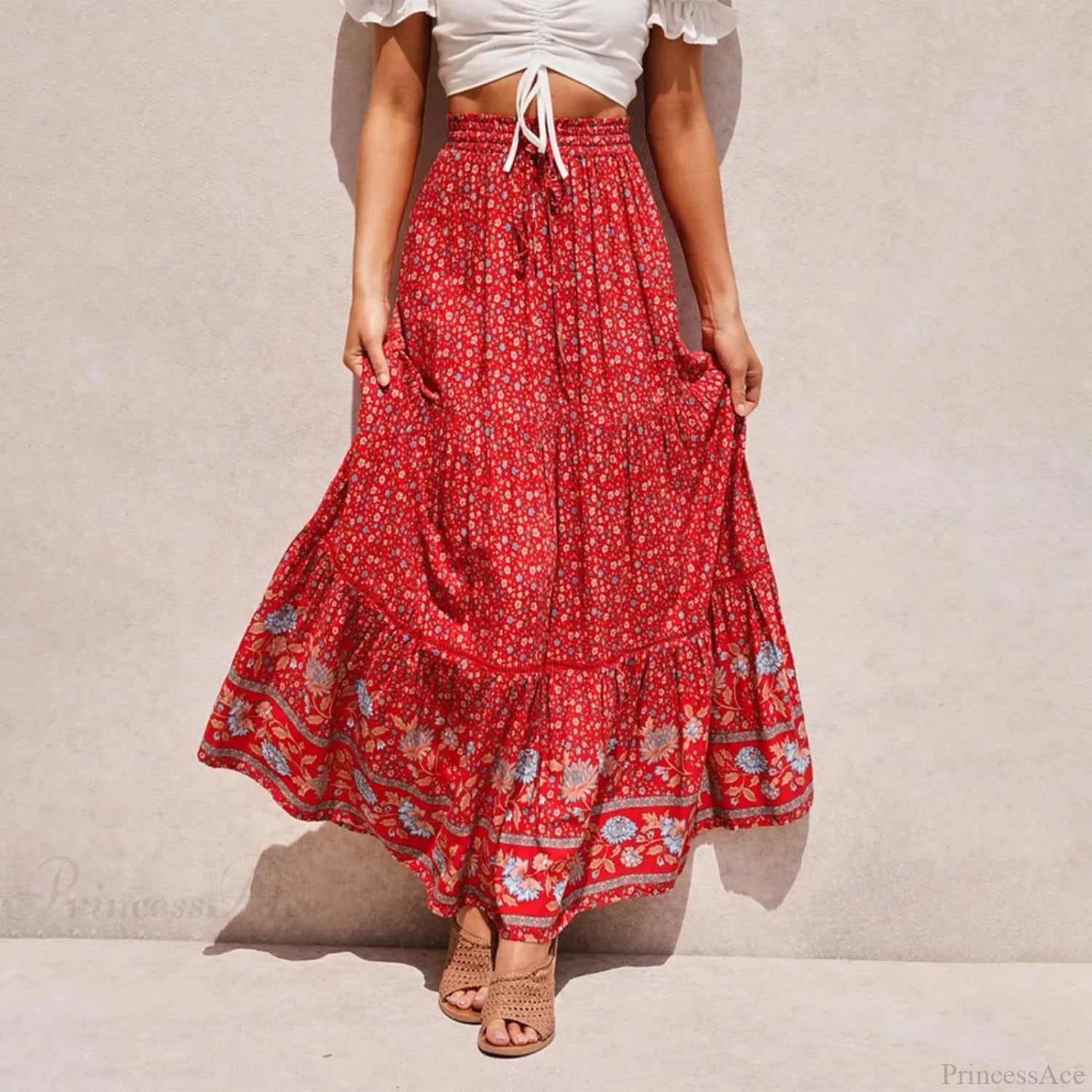 Bohemian Lace High Waist Slim Floral Skirt Red / S skirt-250126