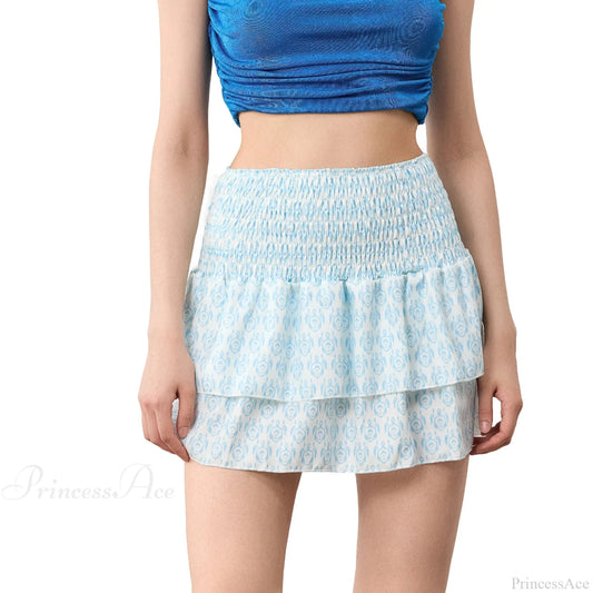 Bohemian Layered Ruffle Skirt Light Blue / S skirts-250223