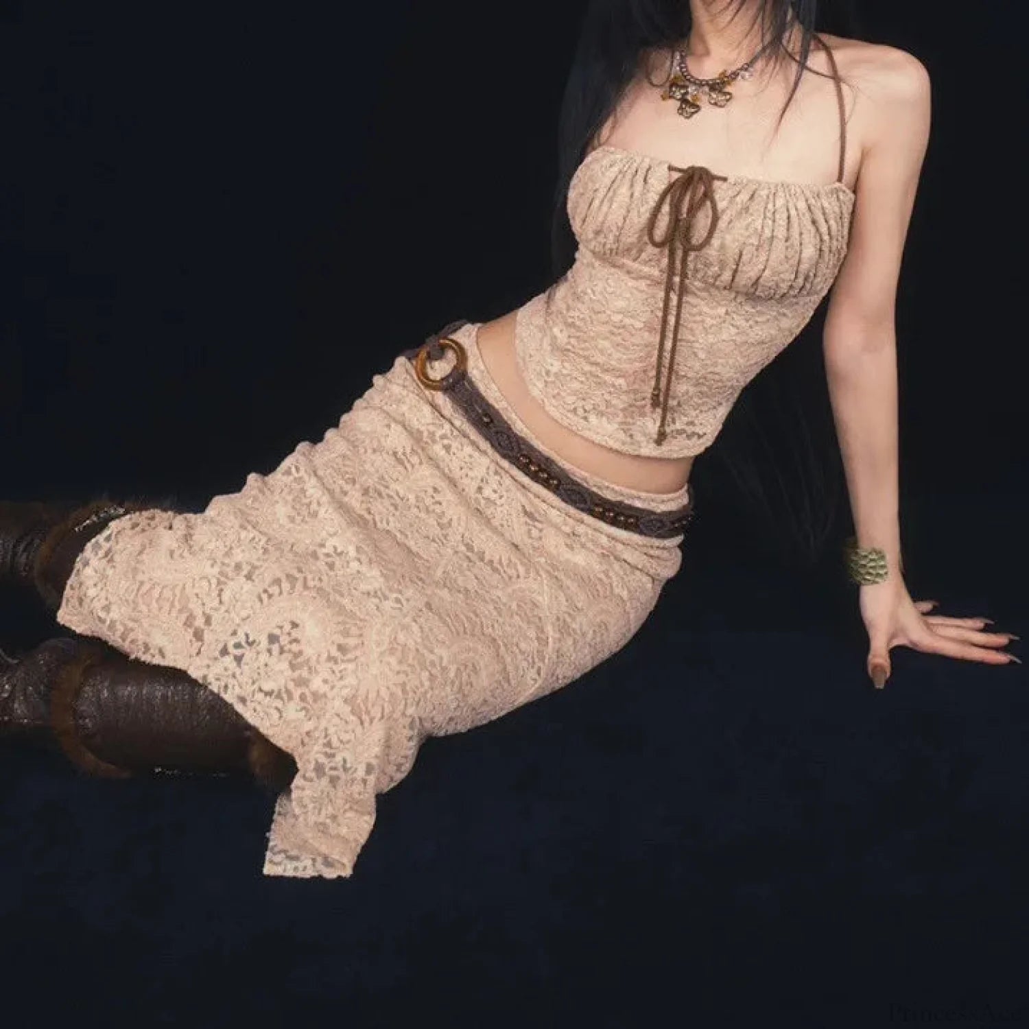 Bohemian Mysterious Handcrafted Beads Plaited Belt Brown