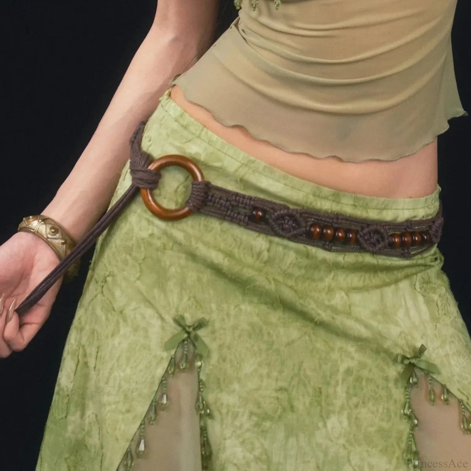 Bohemian Mysterious Handcrafted Beads Plaited Belt Brown