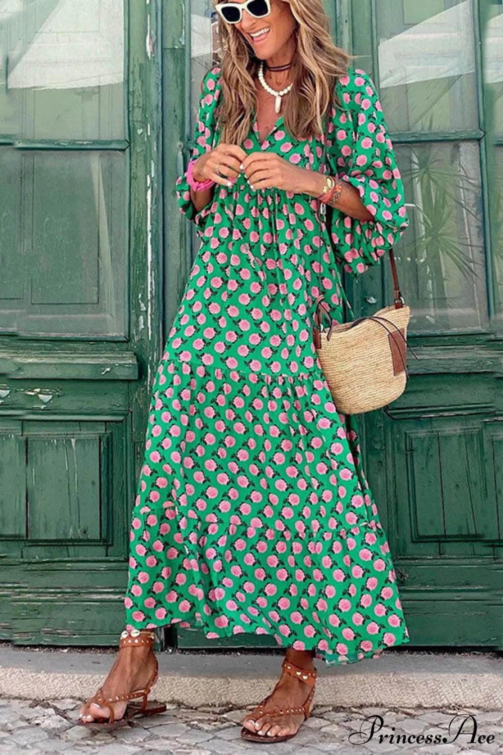 Bohemian Printed Stylish Maxi Dress Dark Green / S Dresses