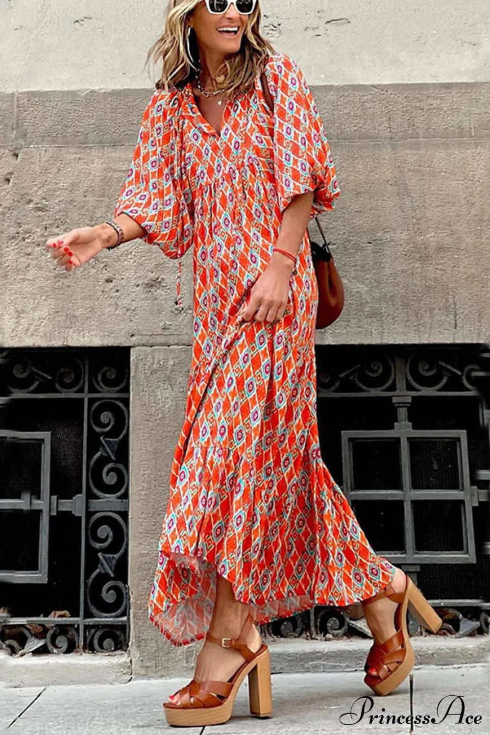 Bohemian Printed Stylish Maxi Dress Orange / S Dresses
