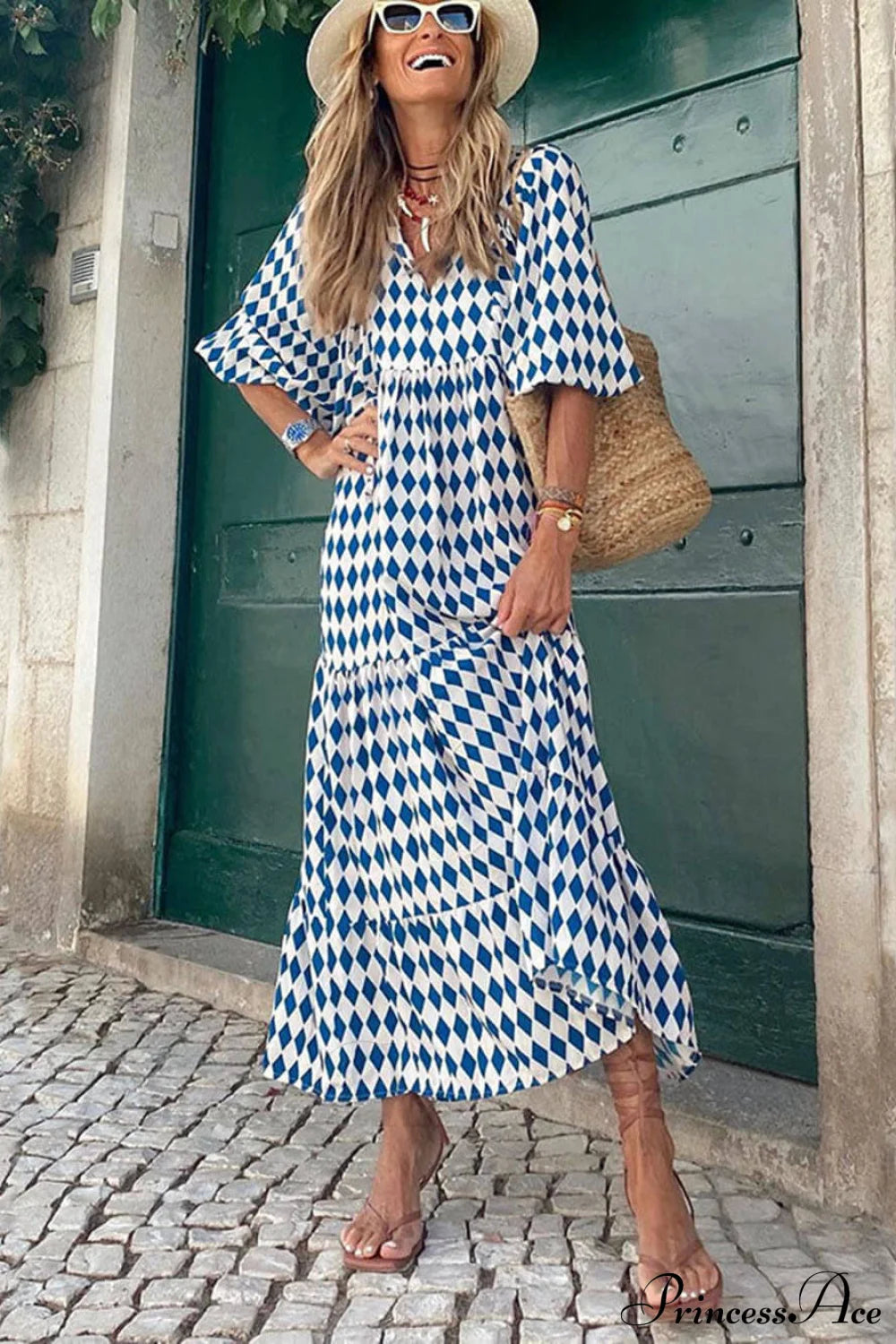 Bohemian Printed Stylish Maxi Dress Sky Blue / S Dresses