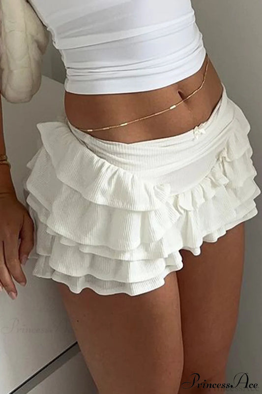 Bohemian Ruffle High Waist Mini Skirt White / S