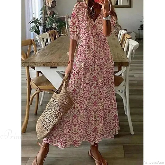 Bohemian Vintage Floral V-neck Summer Beach Dress Black / S oldfloraldress-250126