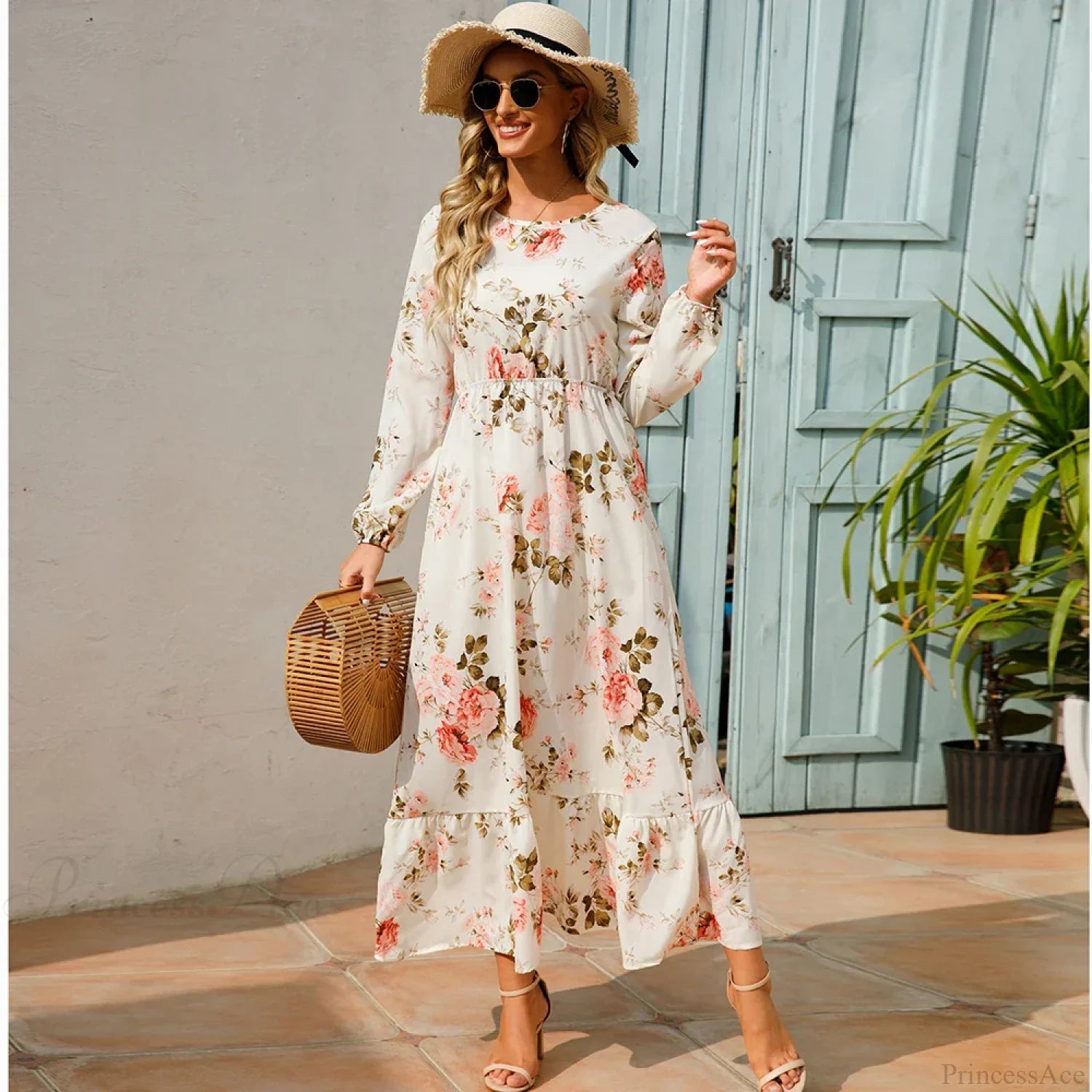 Bohemian Women’s Chiffon Floral Maxi Dress cloro2 / S oldfloraldress-250126