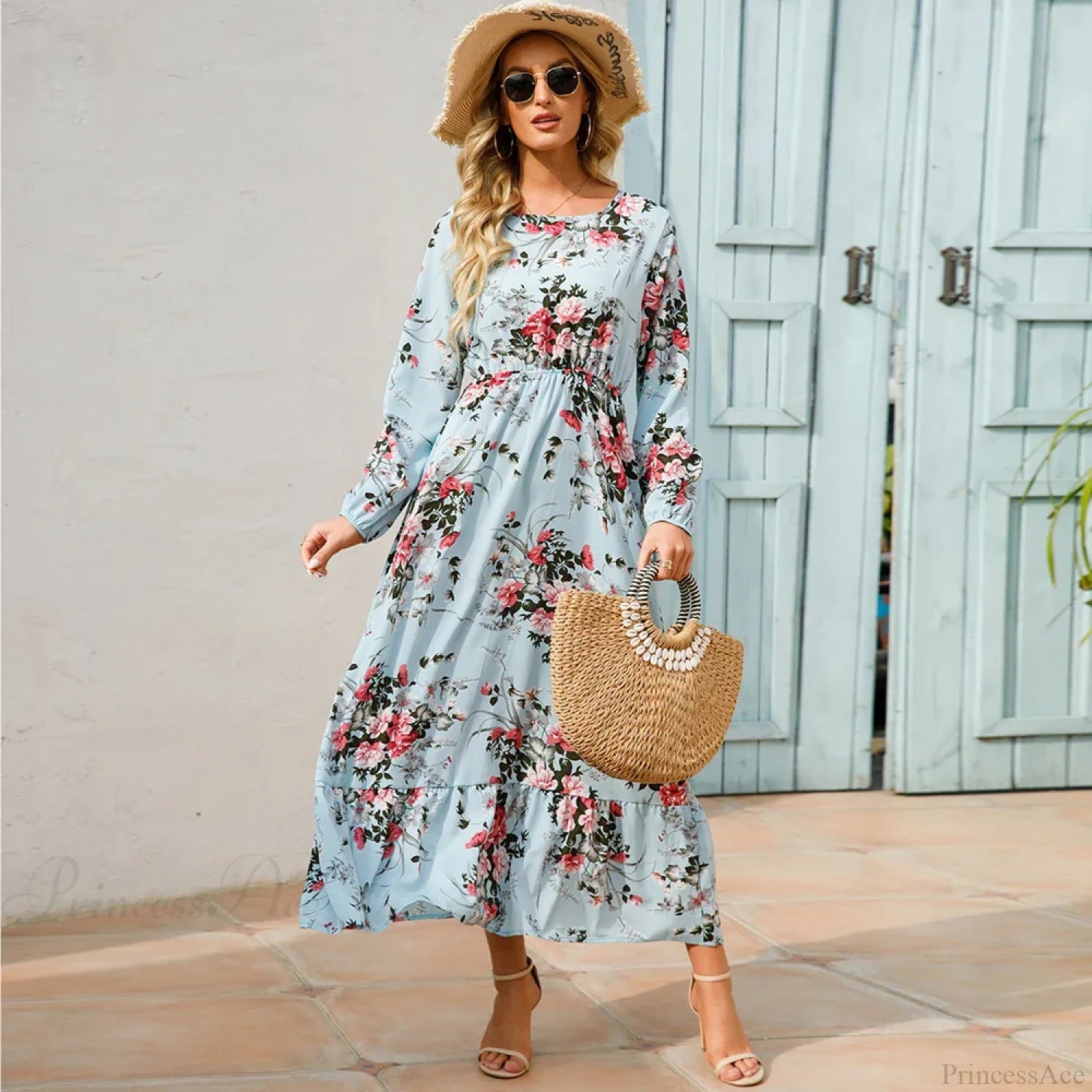 Bohemian Women’s Chiffon Floral Maxi Dress cloro3 / S oldfloraldress-250126