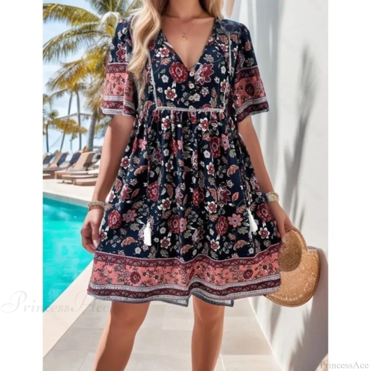 Boho Beach Floral Print Mini Floral Dress oldfloraldress-250126