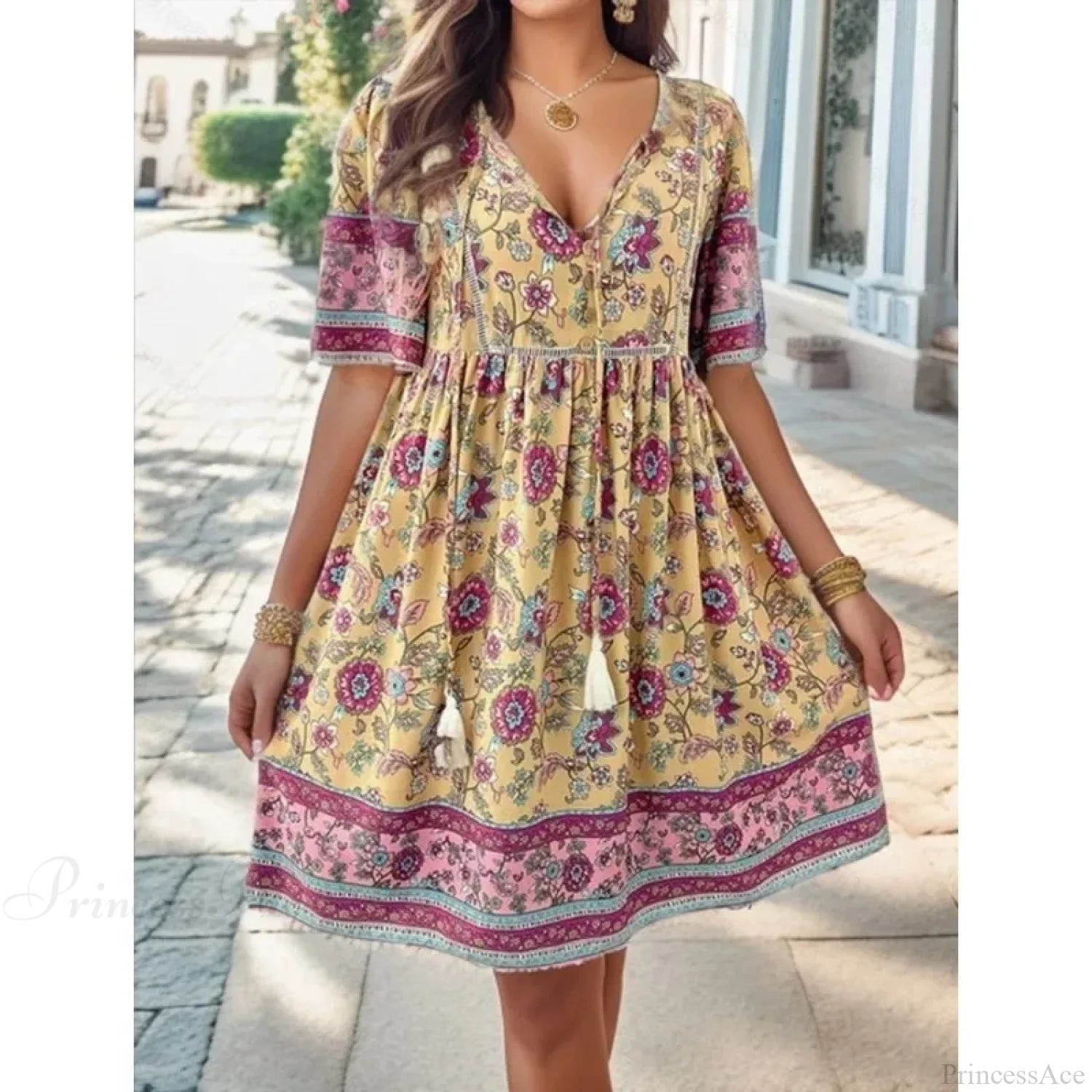 Boho Beach Floral Print Mini Floral Dress oldfloraldress-250126
