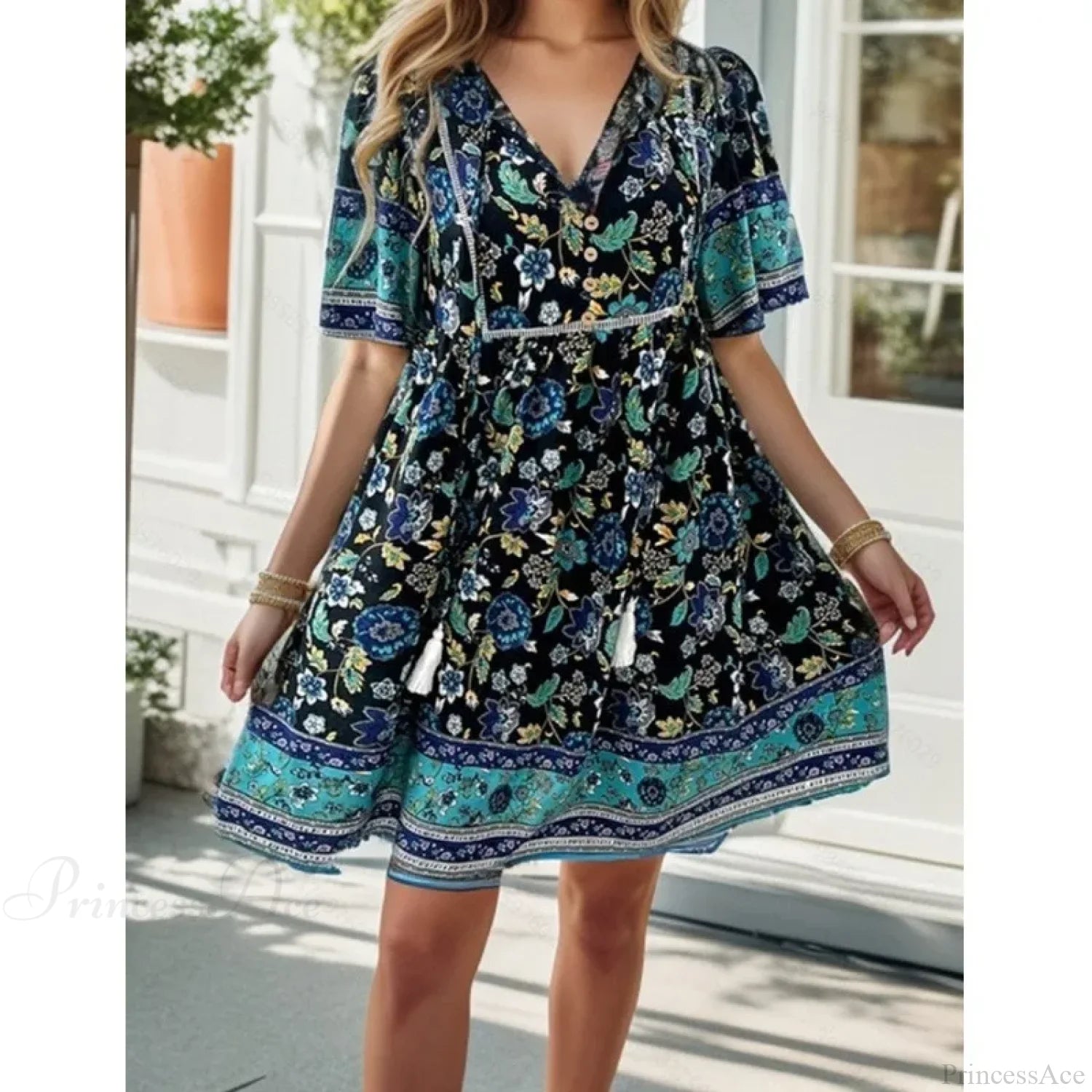 Boho Beach Floral Print Mini Floral Dress oldfloraldress-250126
