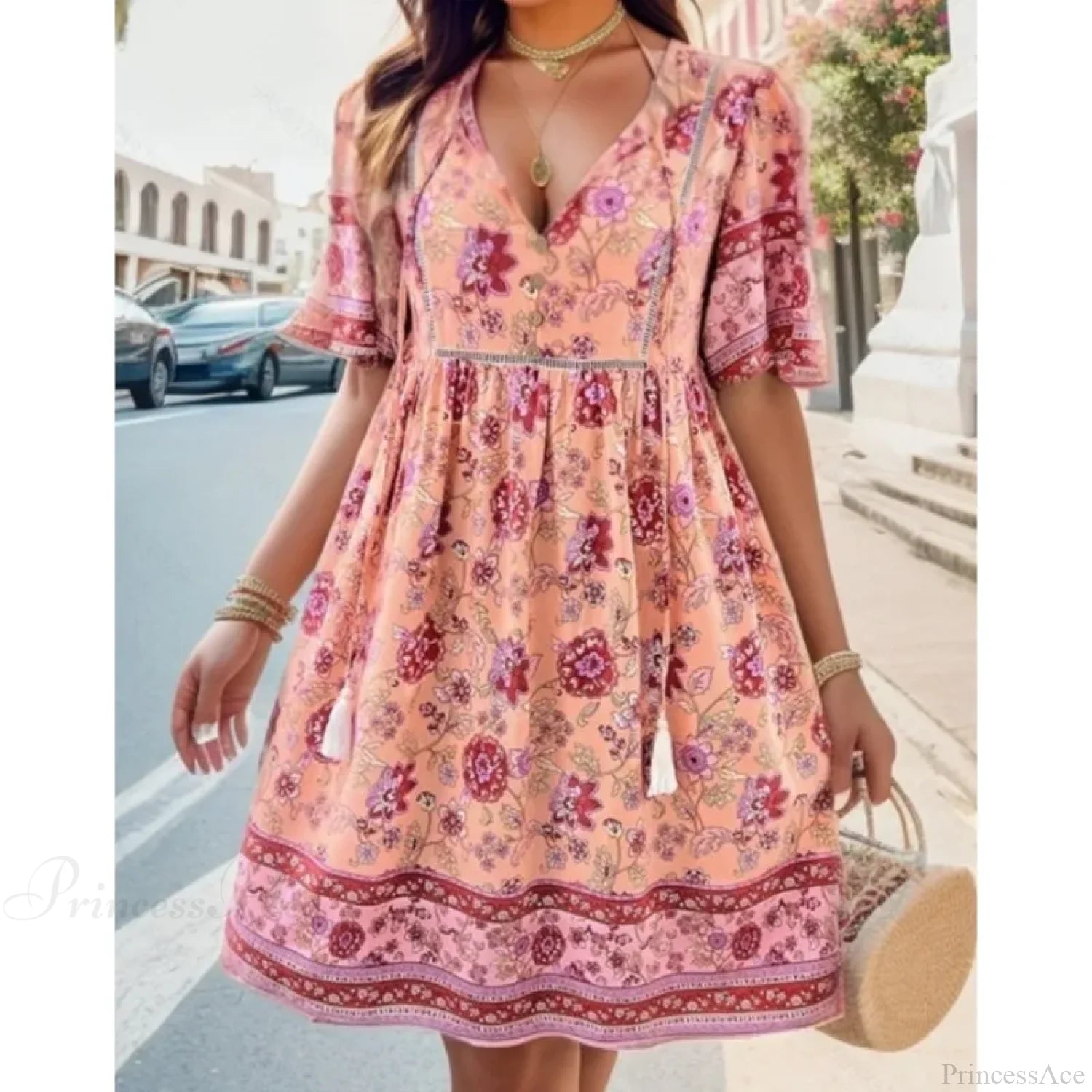 Boho Beach Floral Print Mini Floral Dress oldfloraldress-250126