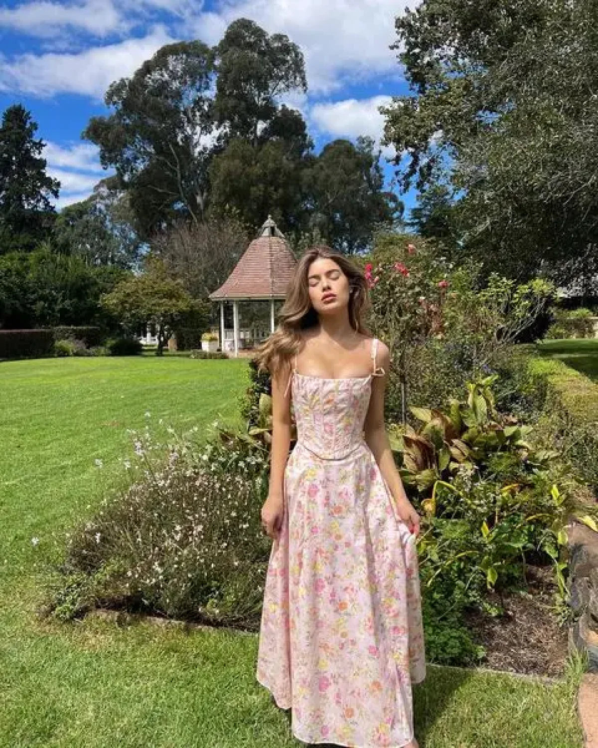 Boho Pink Floral Print Cotton Strapless Dress