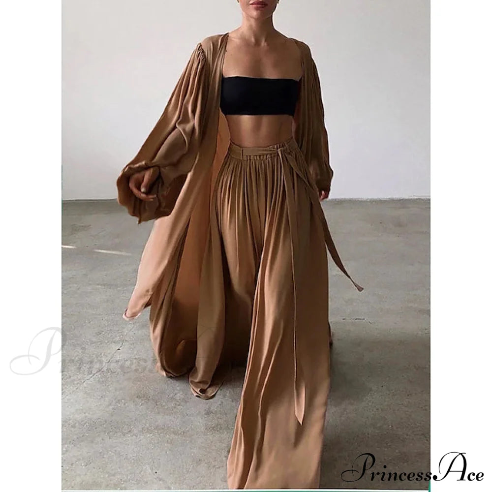 3-Piece Set: Women's Boho Solid Color Plus Size Brown __stock:200 casual dresses clothes dresses refund_fee:1800