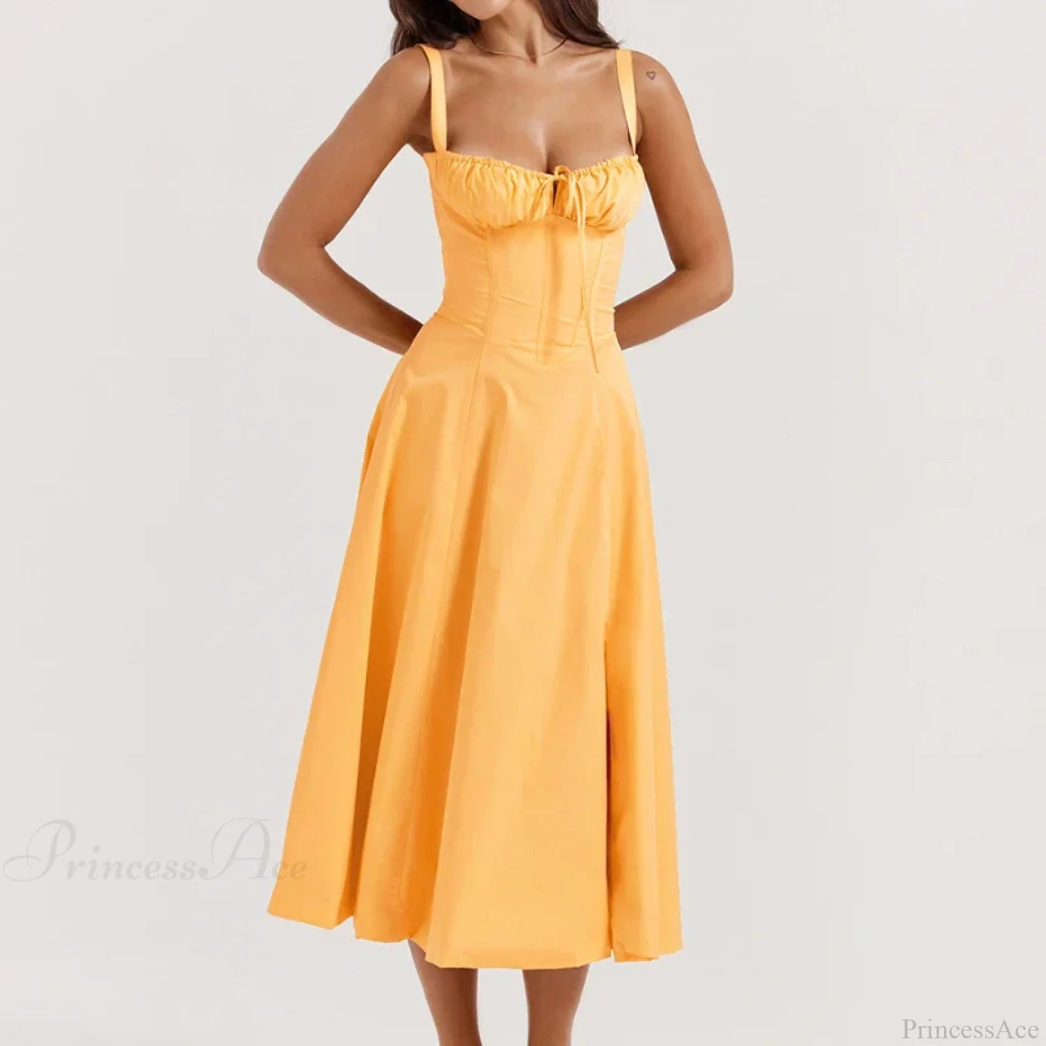 Boho Spaghetti Straps Tie Front Floral Dress Orange / S