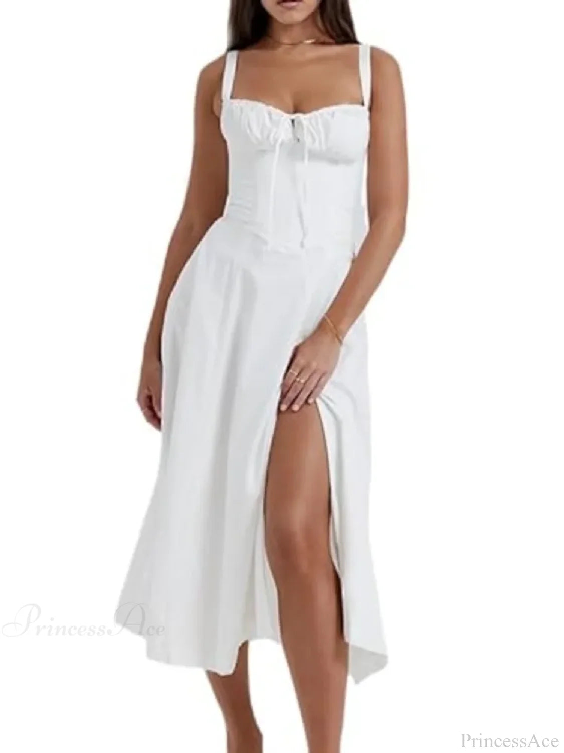 Boho Spaghetti Straps Tie Front Floral Dress White / S