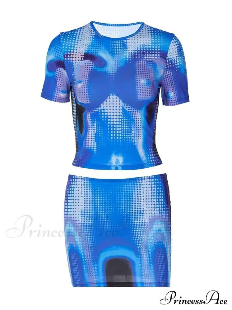 Bold Blue Pixelated Two-Piece Set - Digital Diva L /