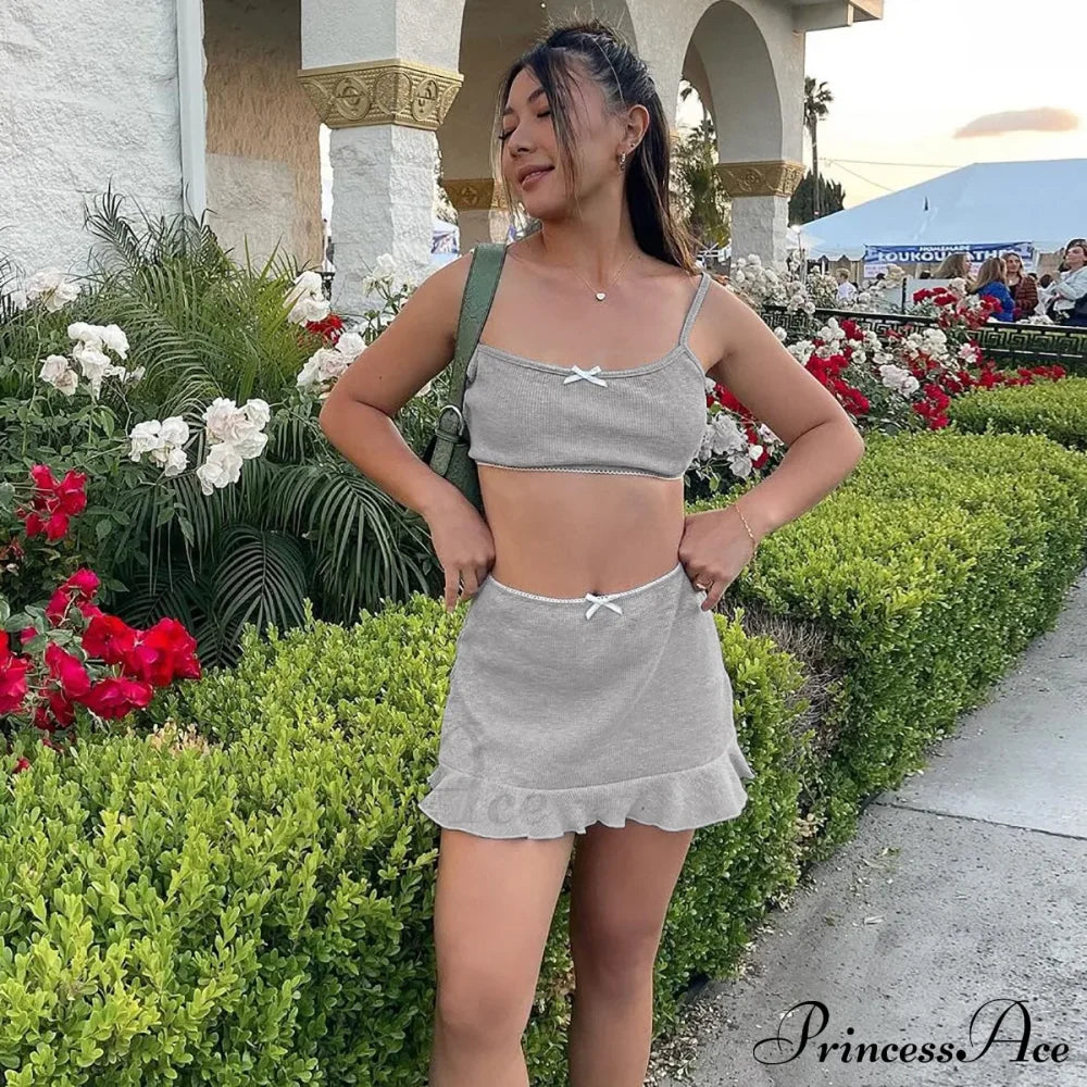 Bow Bralette And Charming Mini Skirt Set Suit