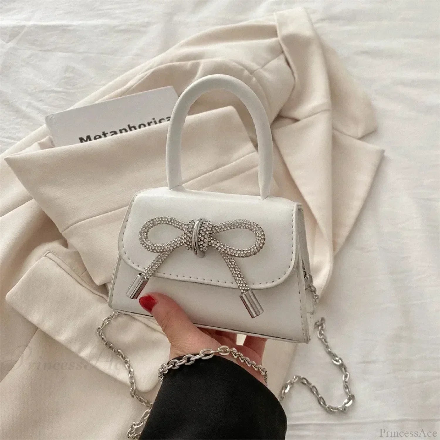 Bow Design Solid Color Mini PU Crossbody White crossbody-250126