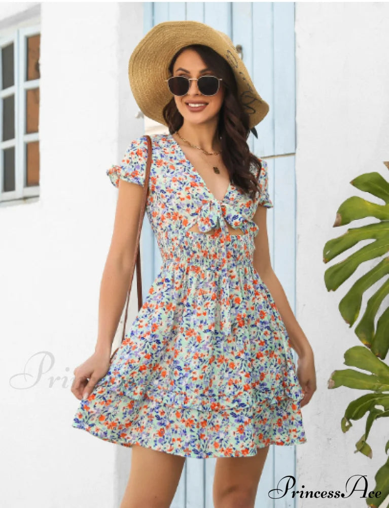 Bow Hollow Flowered With Skirt Design S / Apricot