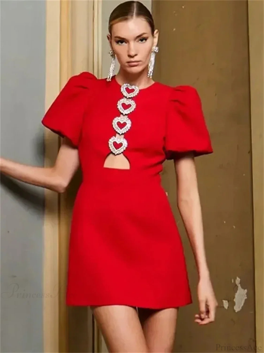 Bow Hollow-Out Patchwork Mini Dress Red / S minidress-250223