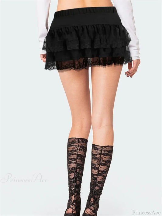 Bow Lace Patchwork Mid-Waist Skirt skirts-250223