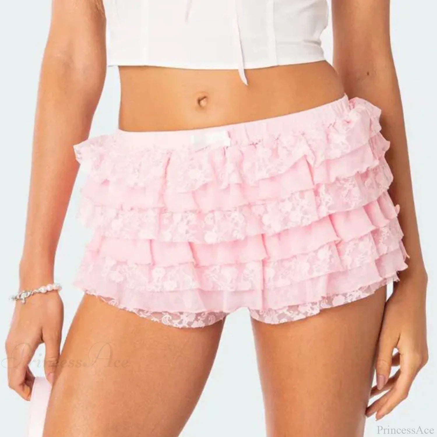 Bow Lace Trim Harajuku Short pink / S short-250223