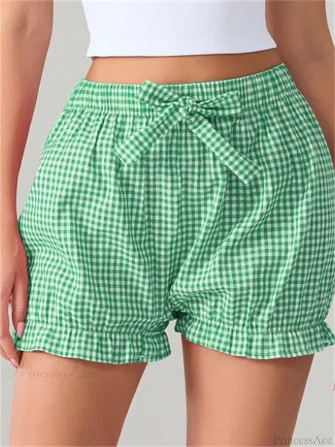 Bow Plaid Dots Bloomer Short green / S short-250223