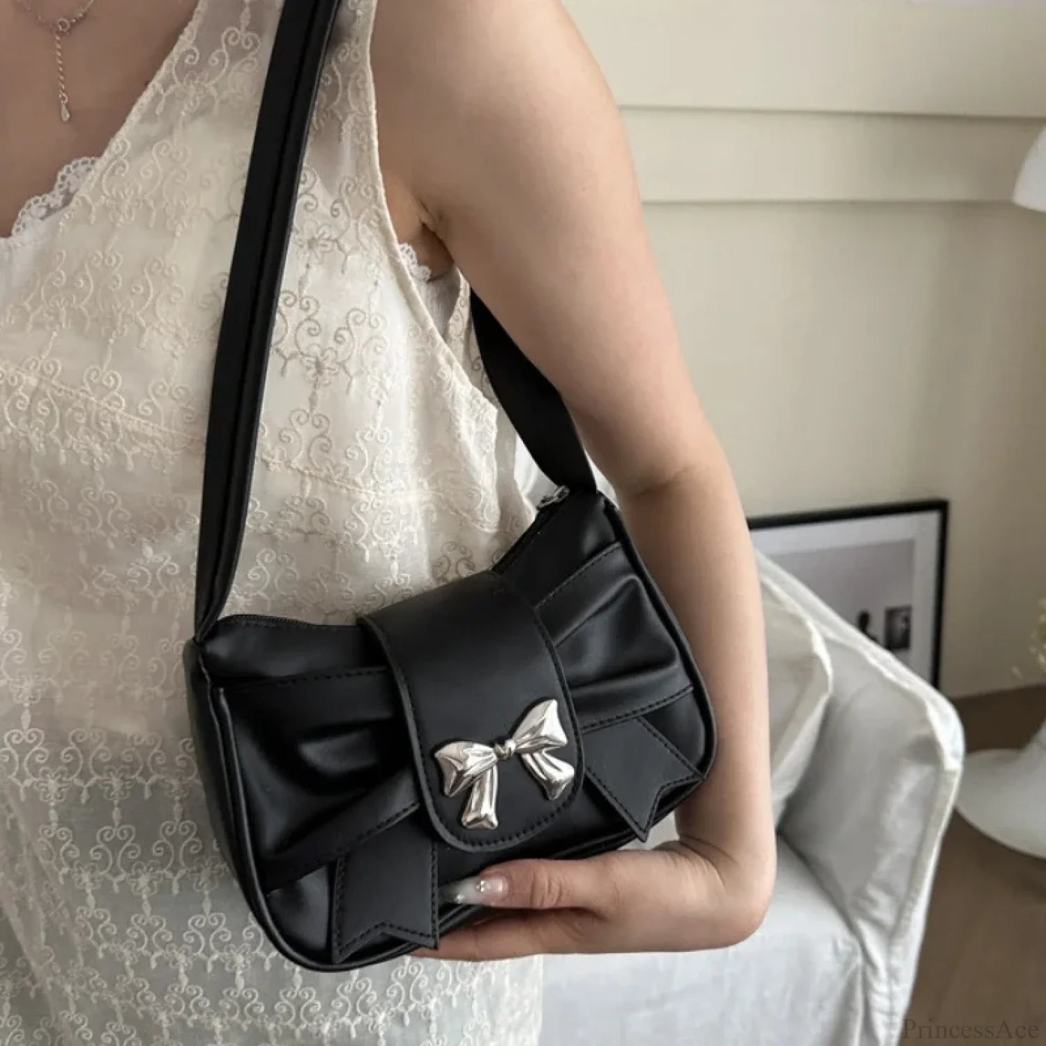 Bow PU Leather Casual Shoulder Handbag shoulder-250126