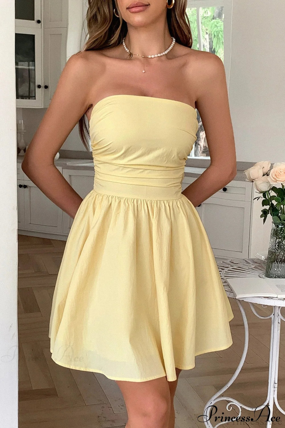Bow Tie Elegant Ladylike Strapless Party Dress