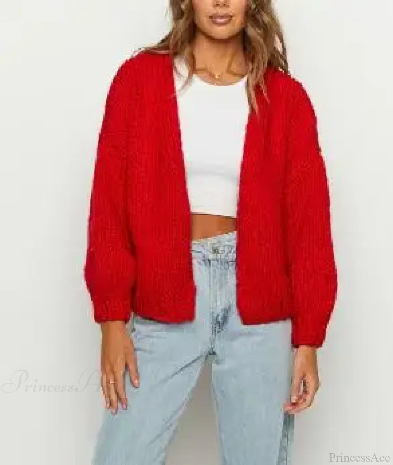 Bow Tie Front V-neck Cardigan red / S