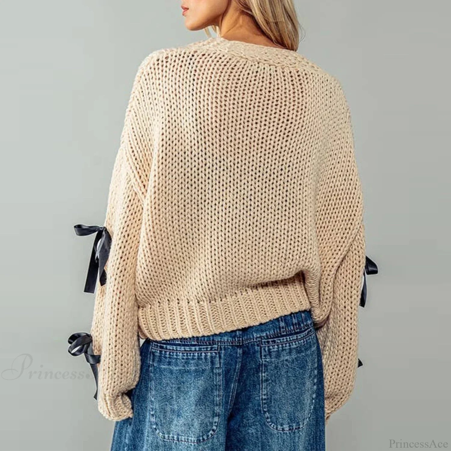 Bow Trim Button Down Cardigan Cardigan-241208