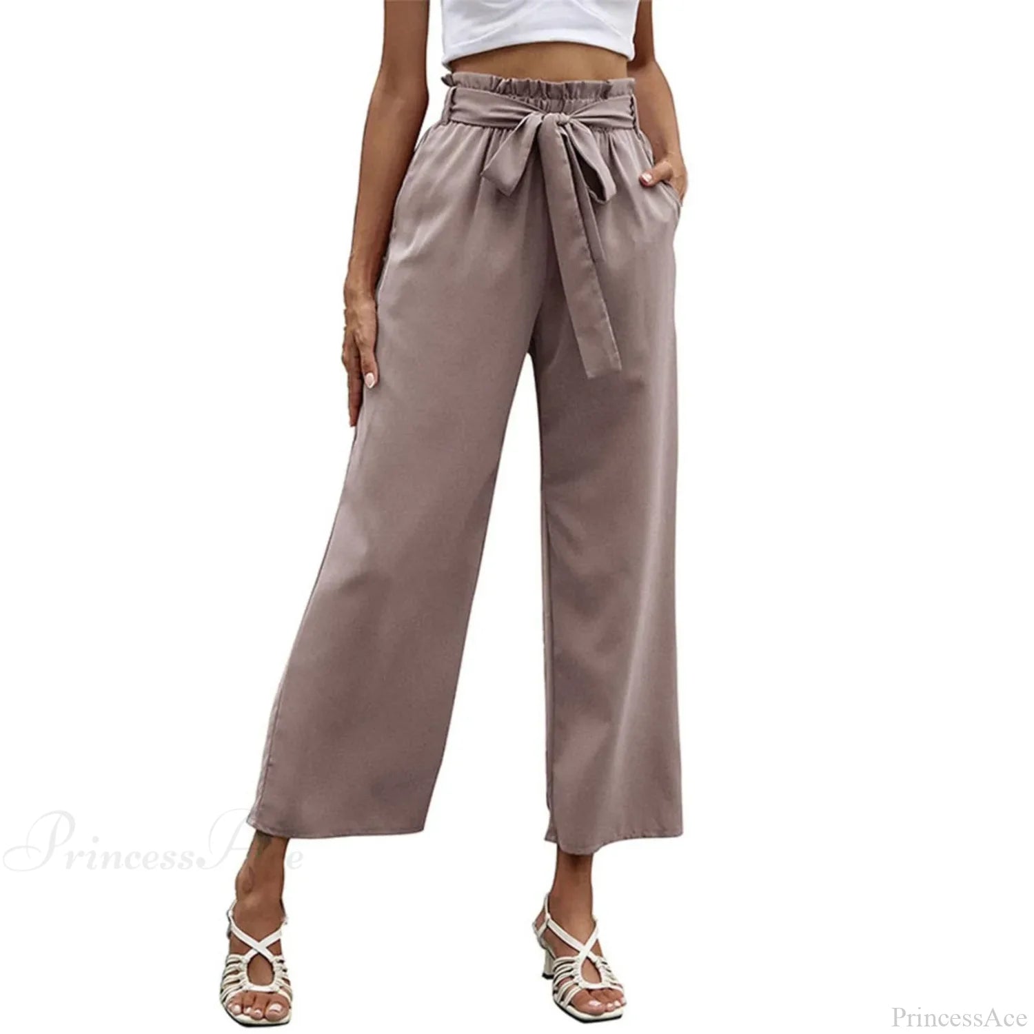 Bow Waistband Pleated Cotton Linen Pants Purple / S