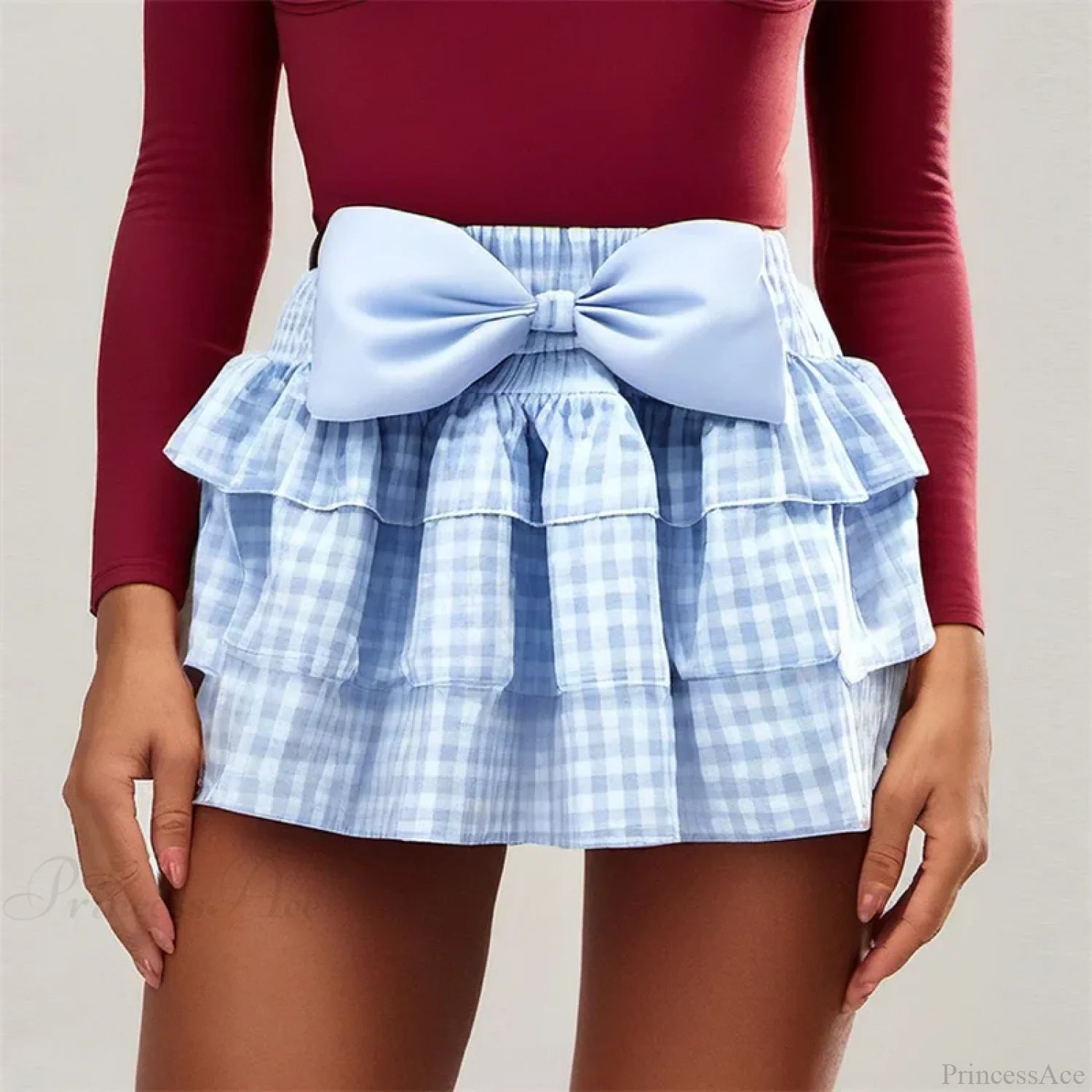 Bowknot Plaid Bloomers Skirt Blue / S skirts-250223