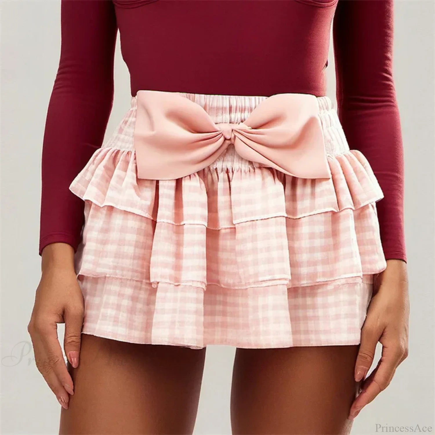 Bowknot Plaid Bloomers Skirt Pink / S skirts-250223