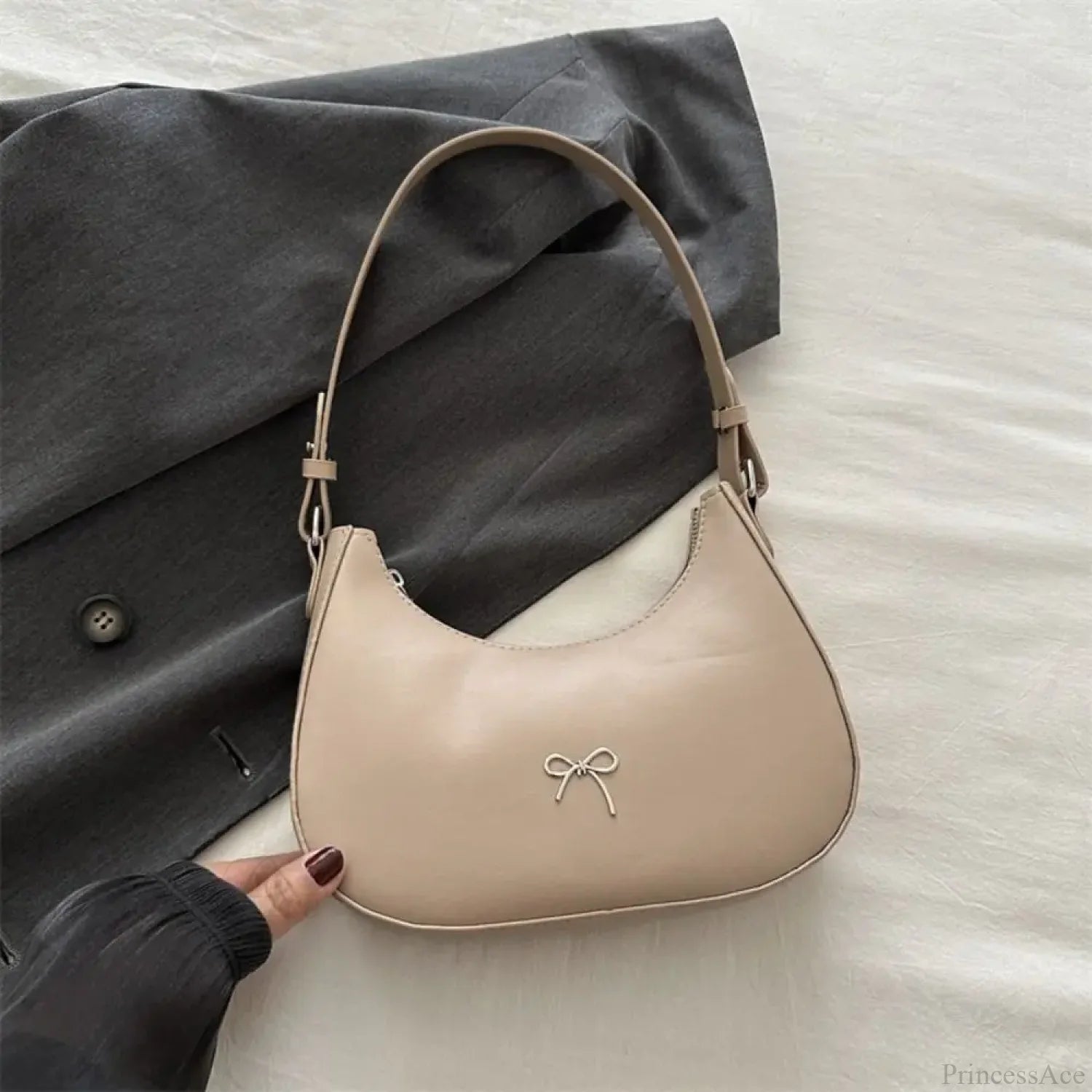 Bowknot Solid PU Leather Shoulder Bag color3 shoulder-250126