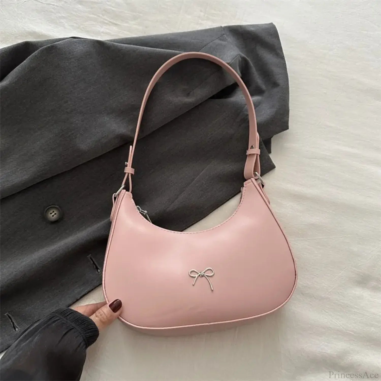 Bowknot Solid PU Leather Shoulder Bag Style C shoulder-250126