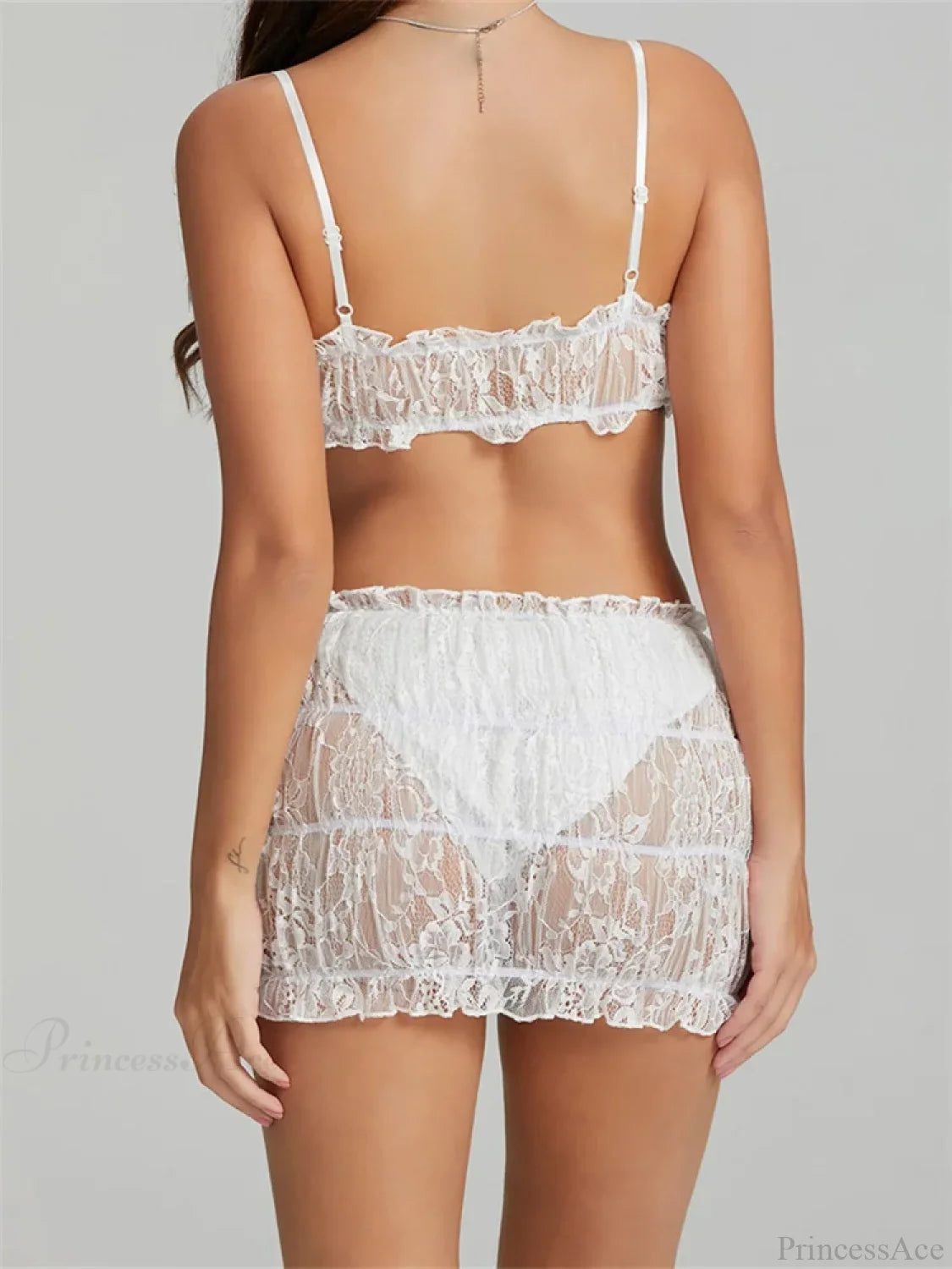 Bowknot Spaghetti Strap Sleeveless Lace Camis Crop Top with Mini Skirt Set twopiecesset-250126