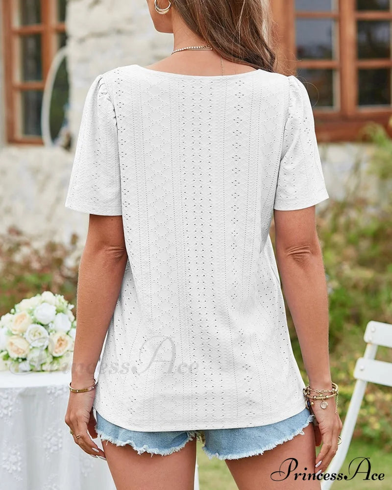 Boxy Cutout Neck Sleeve Short Tee T-Shirts