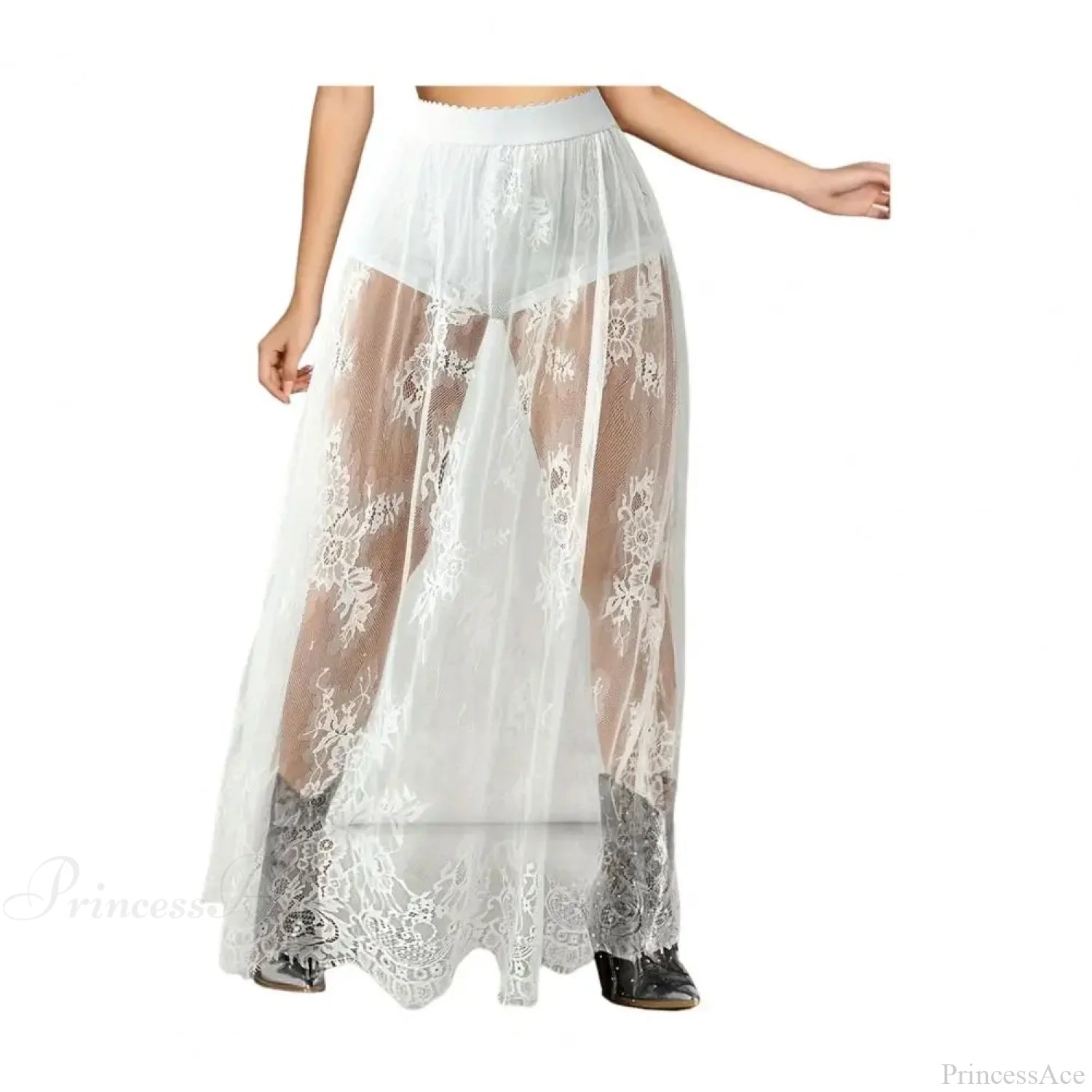 Breathable Plaid Mesh Maxi Skirt Dark Style Embroidery skirt-250126