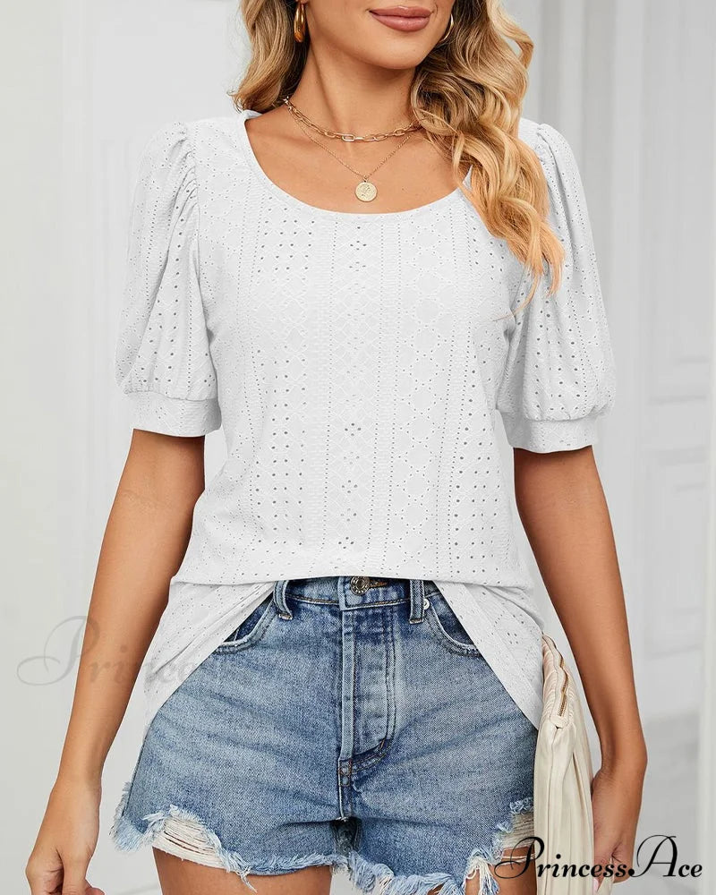 Solid Color T-shirt with Short Sleeves White 23BF clothes Short Sleeve Tops T-shirts Tops/Blouses